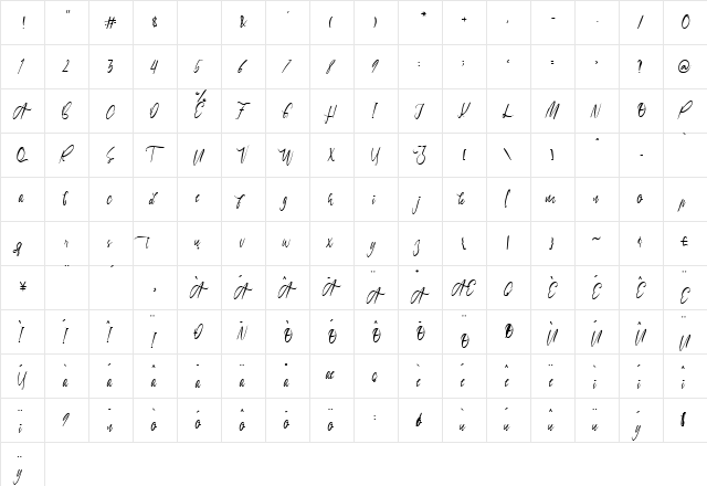 caribean Regular  glyph index