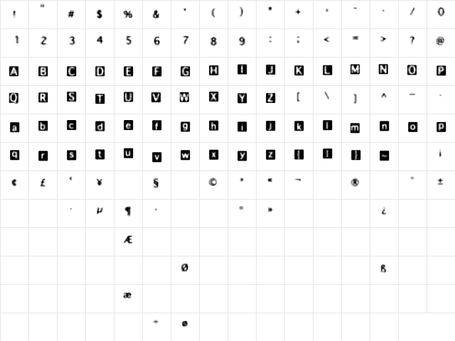 ben day square  glyph index