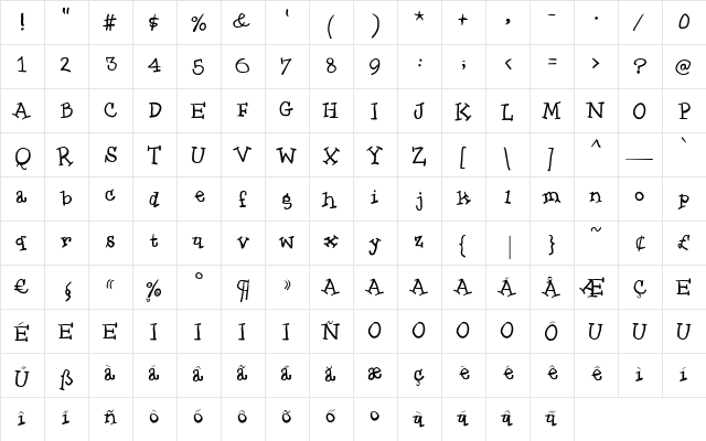 QuickMax Regular  glyph index