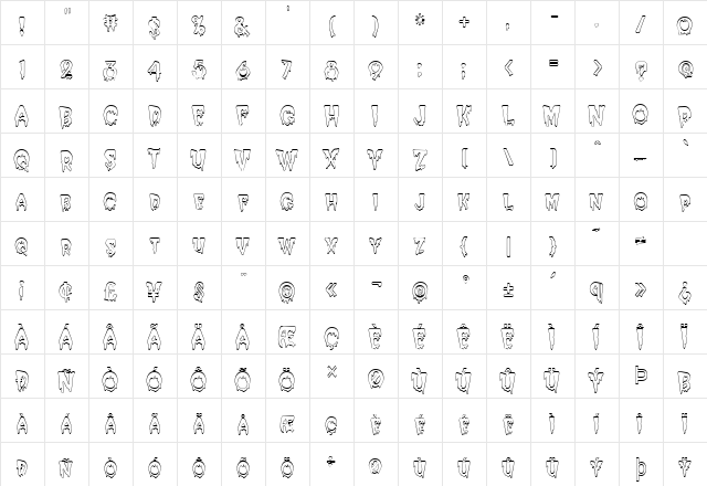 Creepy HollowCondensed Normal  glyph index