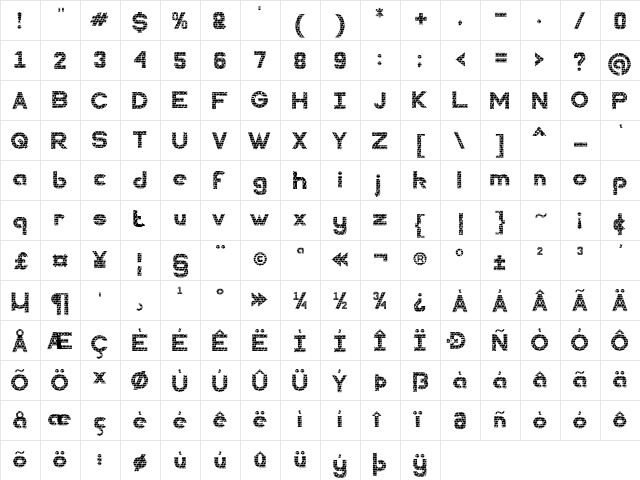 BRICK WALL Regular  glyph index