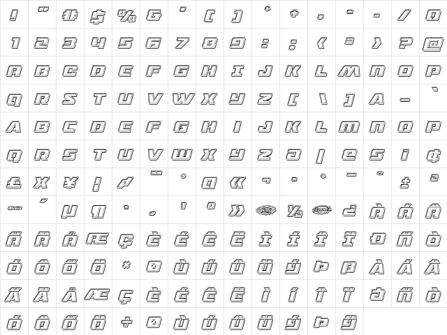Drone Tracker Engraved Italic Italic  glyph index