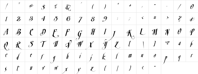 LHF Mirage Italic  glyph index
