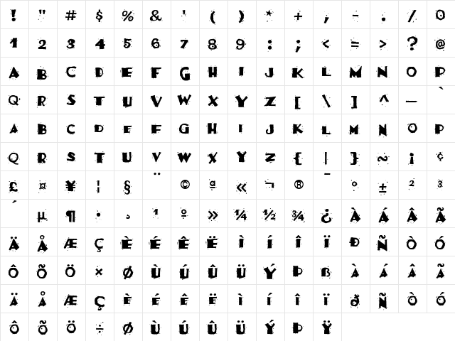 FajitaICG Regular  glyph index