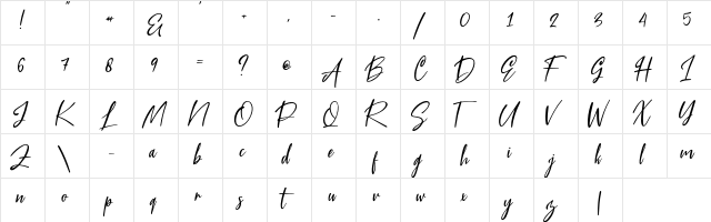 Blue Pen Regular  glyph index