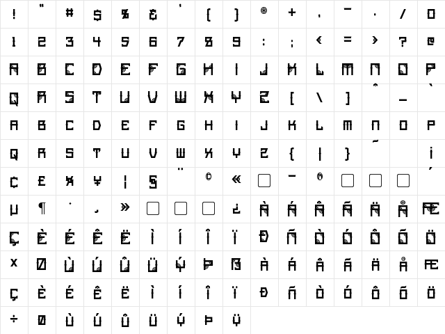 Steamwheel Regular  glyph index