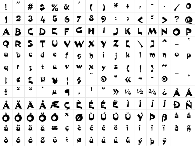 Excalibur Logotype Normal  glyph index