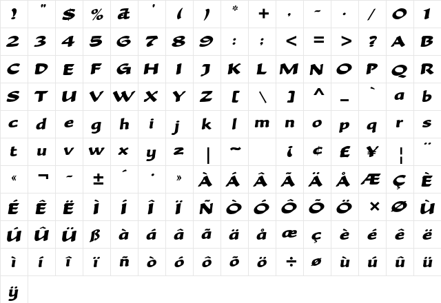 Becka Script Std Regular  glyph index