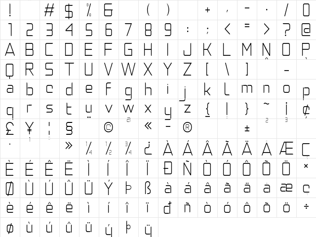 Natalisa Thin Demo Thin  glyph index