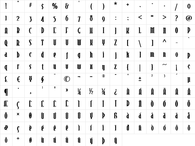 Risky Business Old style NF Regular  glyph index