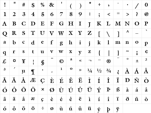 ITCGalliard Bold  glyph index
