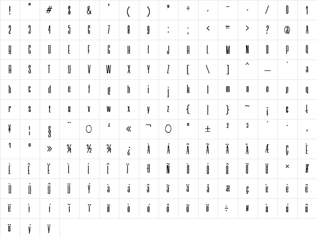 Neretta Trash Regular  glyph index