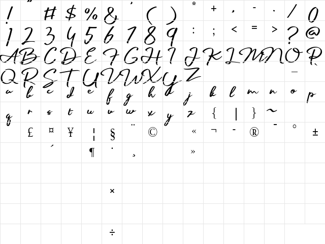 Palmark Regular  glyph index
