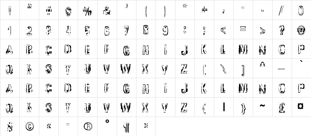 GarbedgeRomanC Regular  glyph index
