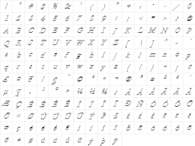 FZ ROMAN 25 HOLLOW ITALIC Normal  glyph index