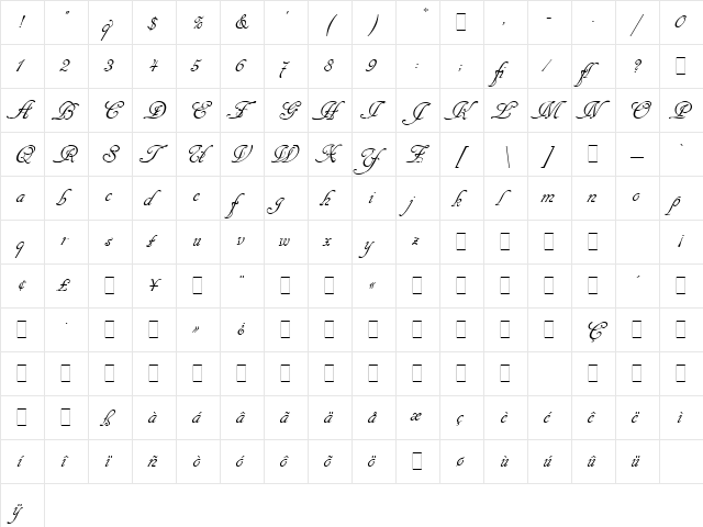 Cancellaresca Script LET Plain  glyph index