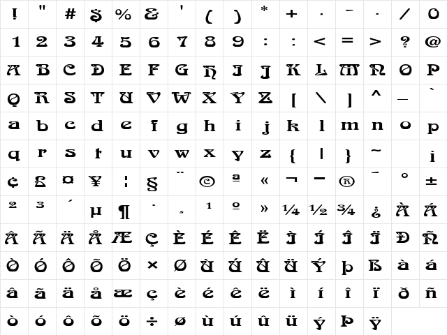 LaliqueExtended Regular  glyph index