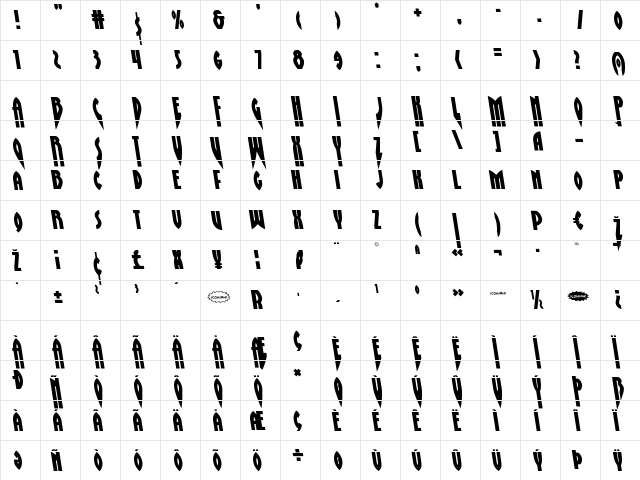 Zirconian Semi-Leftalic Regular  glyph index