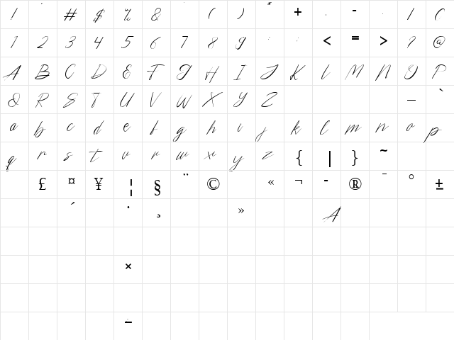 henrietta Regular  glyph index