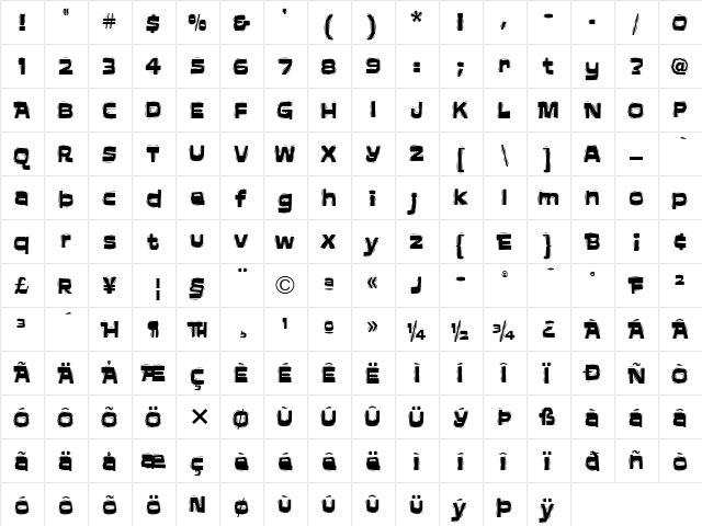 Aftershock ITC Bold  glyph index