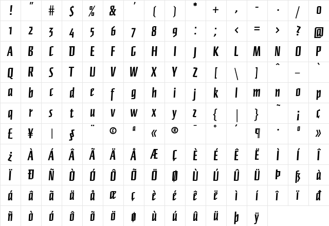 FFNewberlin-Bold Regular  glyph index