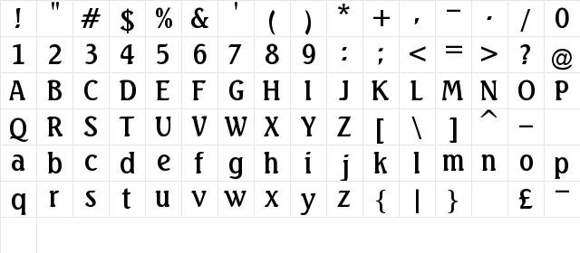 Linda Regular  glyph index