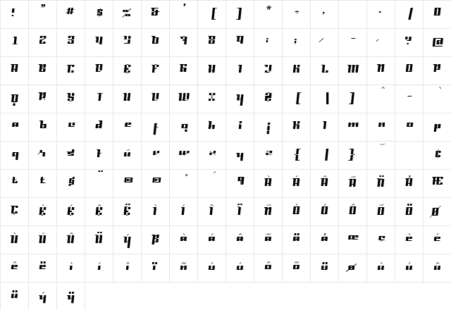 Rosalinde Italic  glyph index