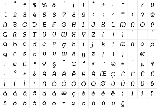 Media-RegularIta Regular  glyph index