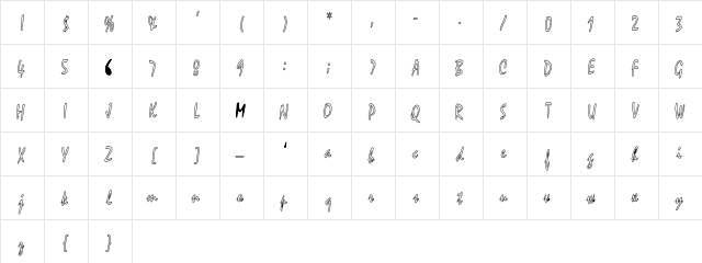 Mystical-ThinHC Regular  glyph index