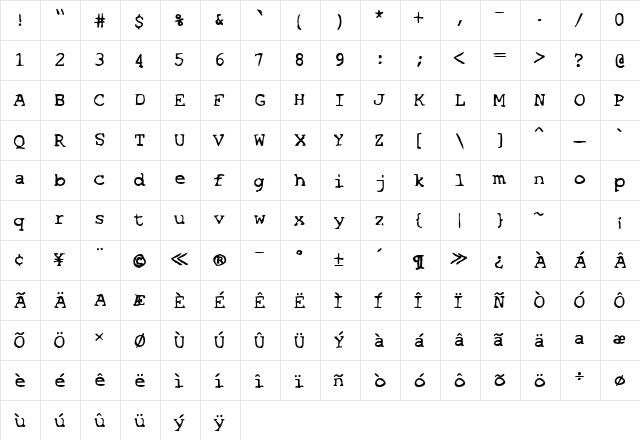 SF Espionage Medium Regular  glyph index