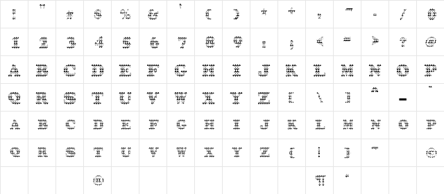 Blether Regular  glyph index