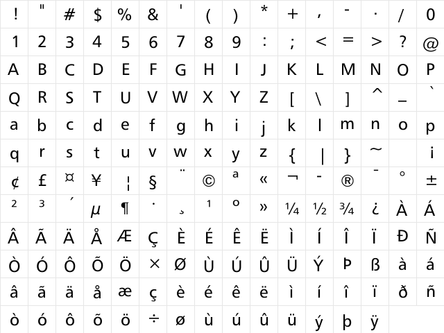 South Central Regular  glyph index