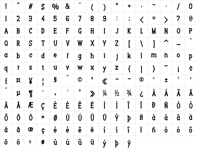 Berlian Regular  glyph index