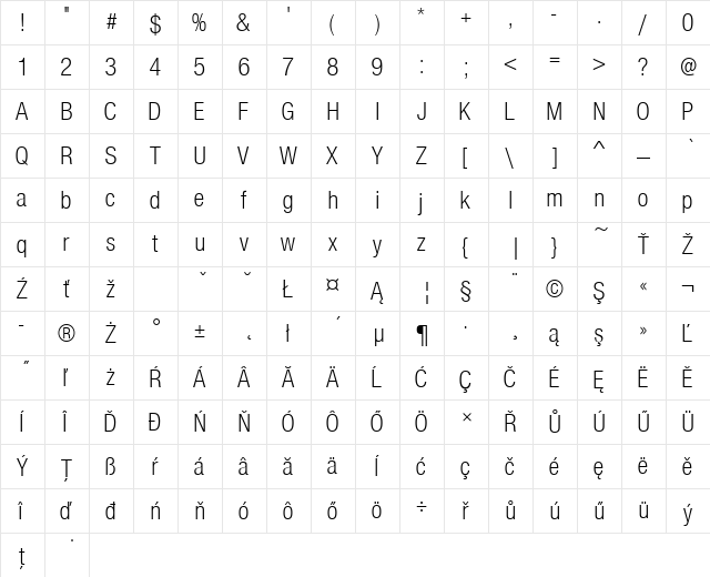 NimbusSanPEELigCon Regular  glyph index