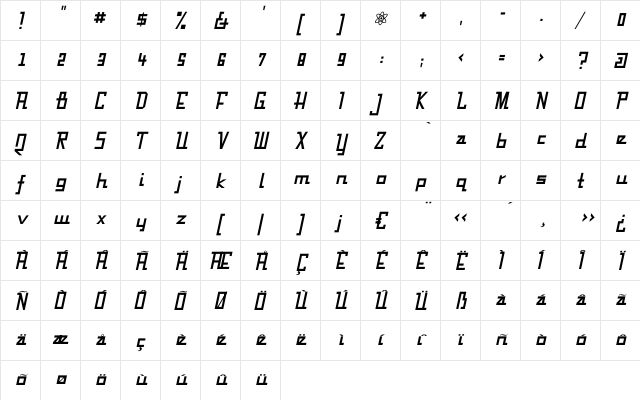 Fabian Regular  glyph index