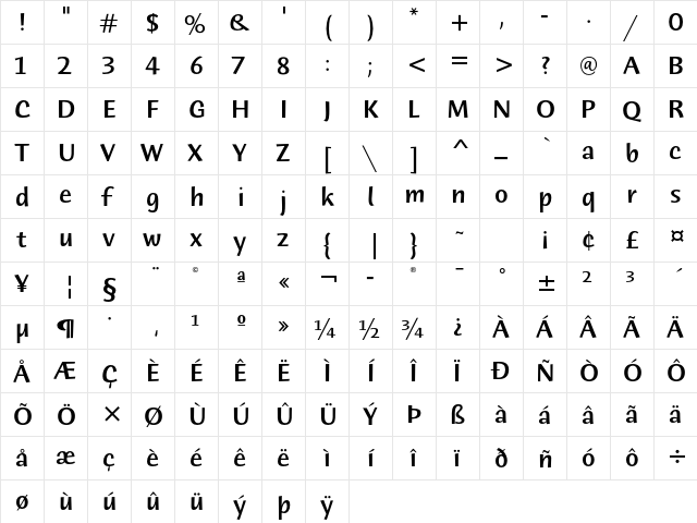 Humana Sans ITC Std Medium  glyph index