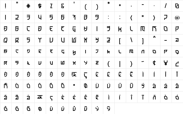 Japan ramenten Regular  glyph index