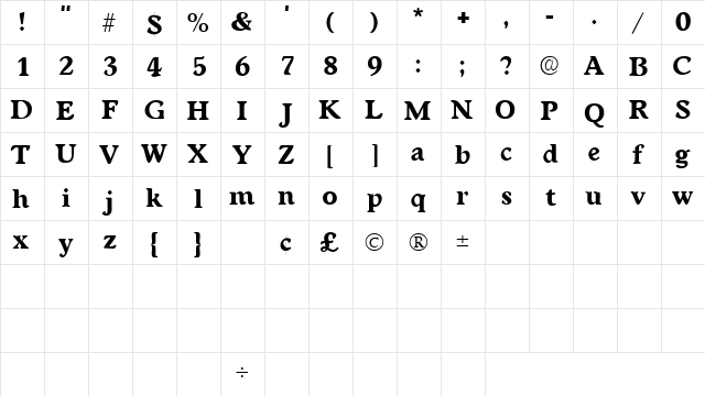 CupolaSSK Regular  glyph index