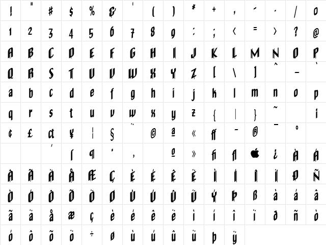 OldeChicago Regular  glyph index