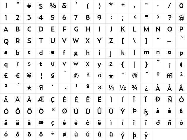 Relay-Medium Regular  glyph index
