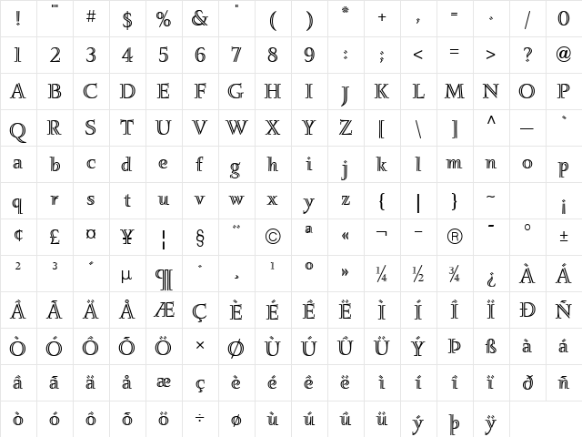 Ignatius ICG Regular  glyph index
