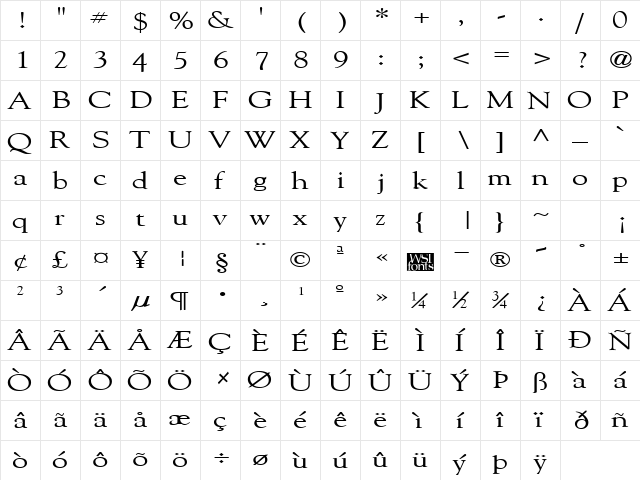 GildeBroad Regular  glyph index