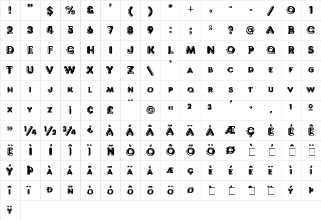 FrankHighlight Regular  glyph index