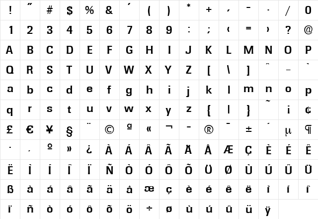 WalterBecker Bold  glyph index