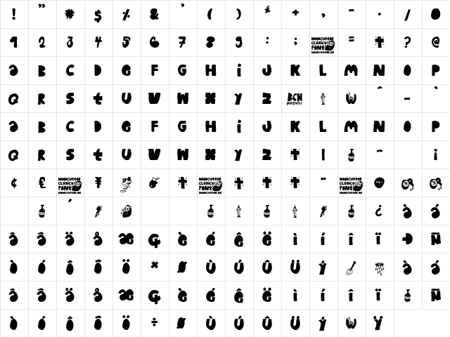 Woodcutter Clǳica Regular  glyph index