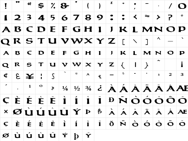 Cavil Regular  glyph index