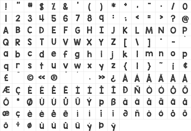 KG Blank Space Sketch Regular  glyph index