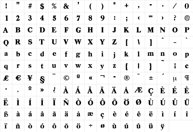 WesleyBecker-Heavy Regular  glyph index