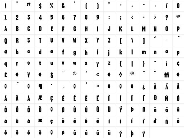 GarageGothic-Black Regular  glyph index