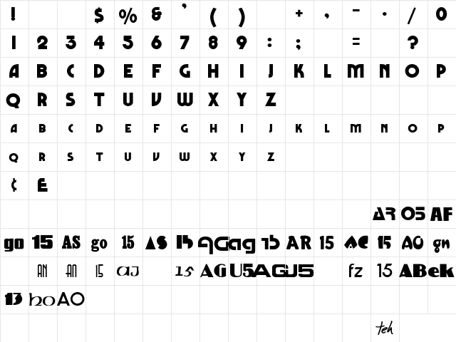 Marbolo Regular  glyph index